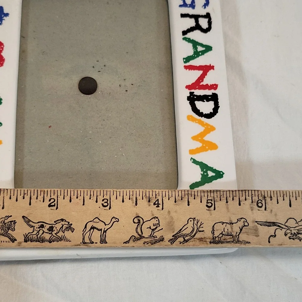Vintage 90s I Love My Grandma Picture Frame White Ceramic Primary Colors Crayon